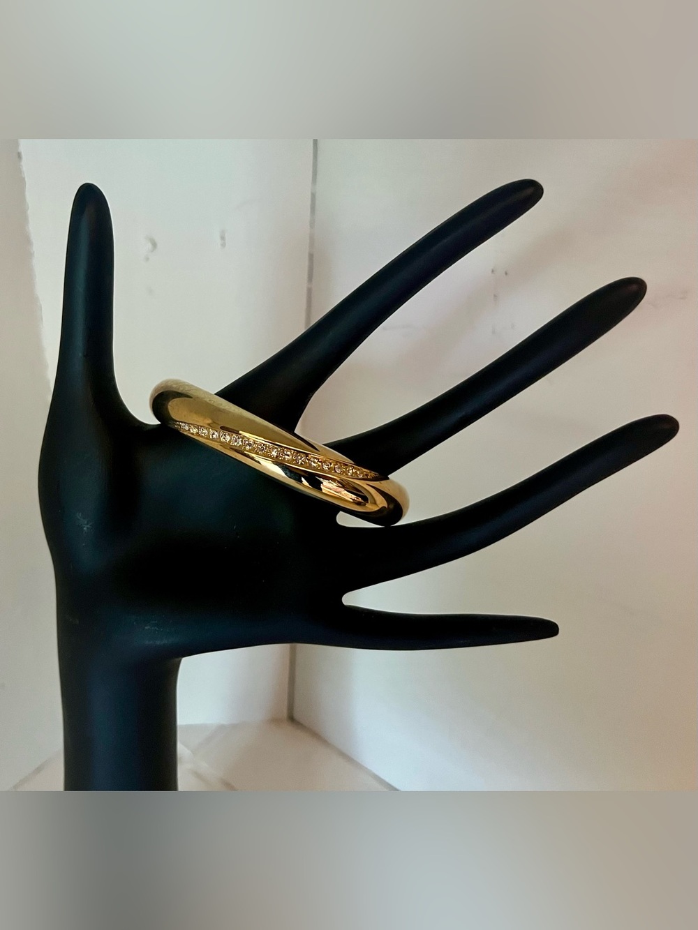 Gold Tone Hinged Bracelet with Crystals